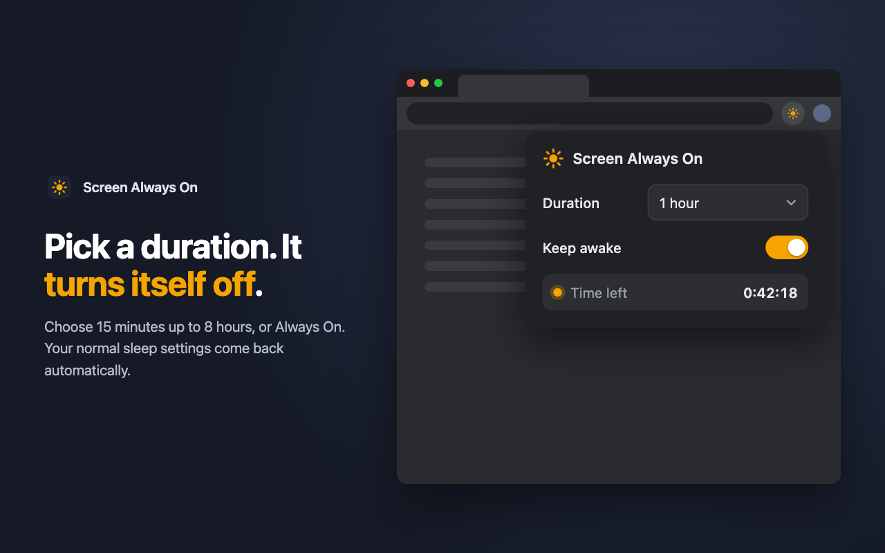 Choosing a one hour duration with the countdown timer visible